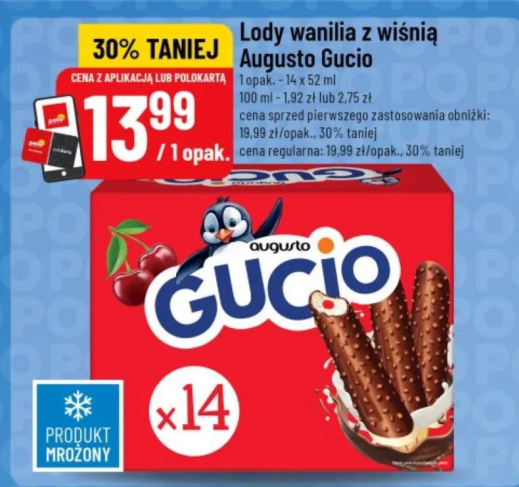 Lody wanilia z wiśnią Augusto Gucio 14-pak 52 ml