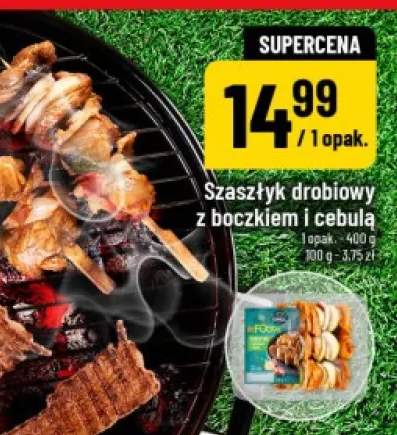 Szaszłyk drobiowy z boczkiem i cebulą Grill