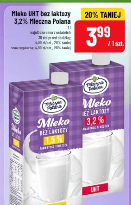 Mleko UHT bez laktozy 3,2% Mleczna Polana
