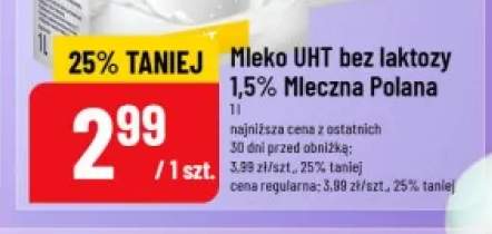 Mleko UHT bez laktozy 1,5% Mleczna Polana