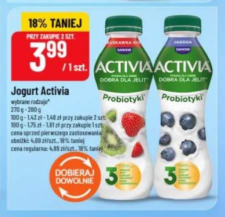 Jogurt pitny Danone Activia Truskawka Kiwi +1 wariant