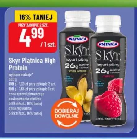 Jogurt pitny Skyr Piątnica High Protein o smaku waniliowym +1 wariant