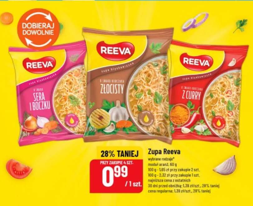 Zupa błyskawiczna Reeva o smaku sera i boczku +2 warianty