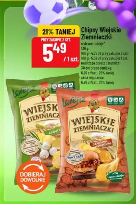 Chipsy Wiejskie Ziemniaczki o smaku cebulki +1 wariant