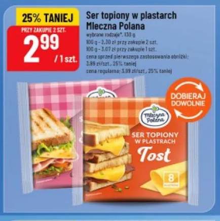 Ser topiony w plastrach Tost Mleczna Polana +1 wariant