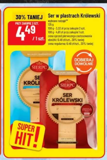 Ser w plastrach Królewski bez laktozy Sierpc +1 wariant