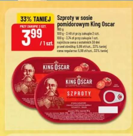 Szproty w sosie pomidorowym King Oscar