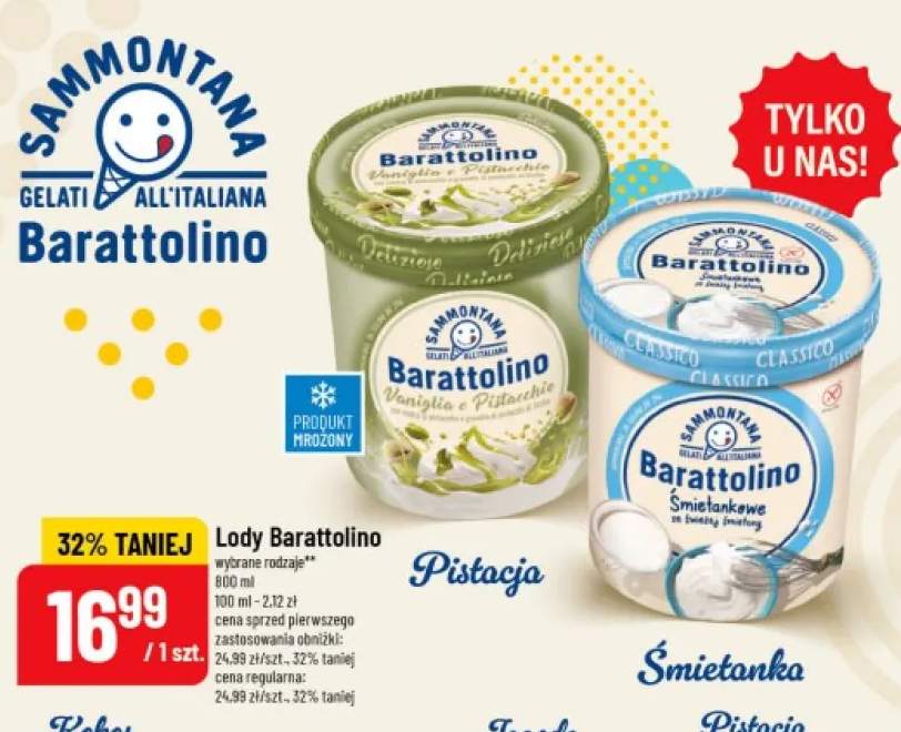 Lody waniliowo-pistacjowe Sammontana Barattolino Pistacja +1 wariant