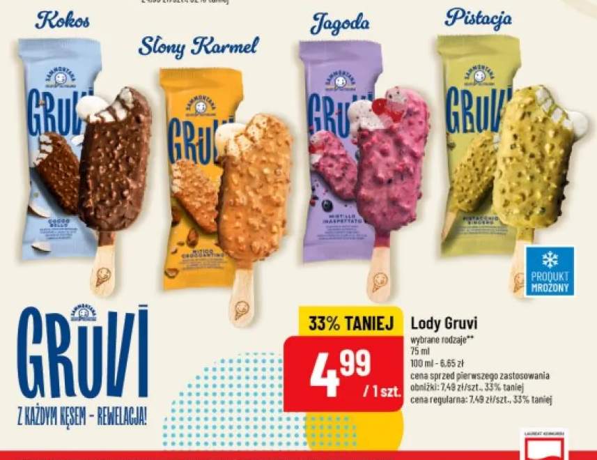 Lody na patyku Sammontana Gruvi Kokos +3 warianty