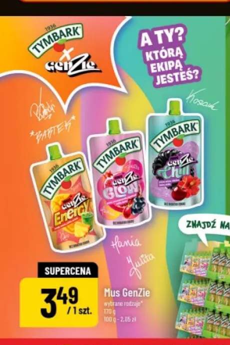 Mus owocowy Tymbark GenZie Energy +2 warianty
