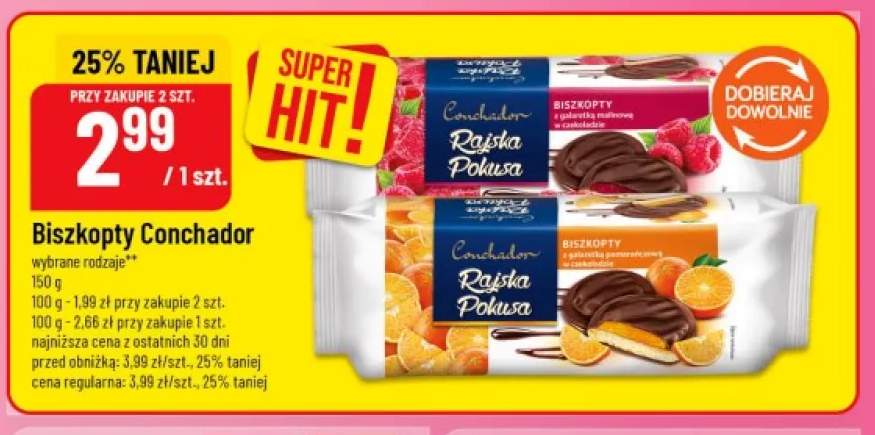 Biszkopty z galaretką malinową w czekoladzie Conchador +1 wariant