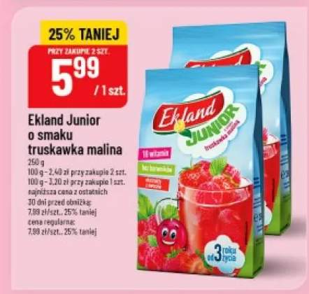 Napój herbaciany instant Ekland Junior o smaku truskawka malina +1 wariant