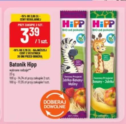 Batonik owocowy HiPP Owocowy Przyjaciel Jabłka Banany Maliny +1 wariant