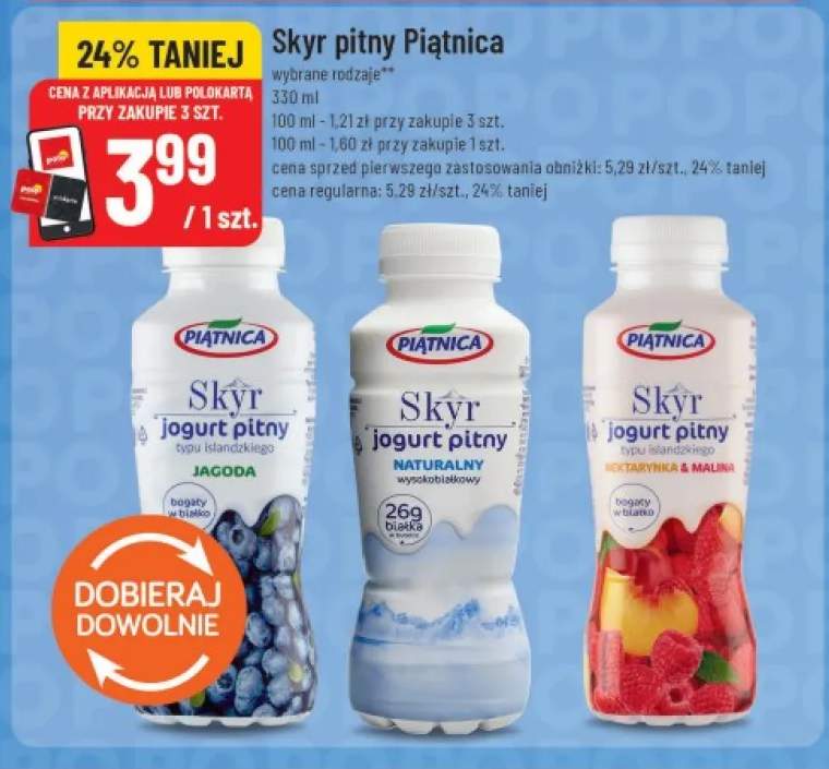 Skyr jogurt pitny jagoda Piątnica +1 wariant