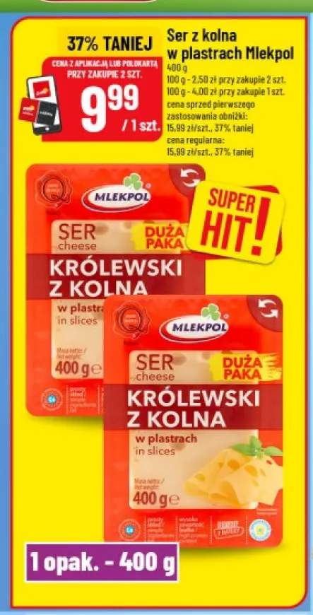 Ser Królewski z Kolna w plastrach Mlekpol