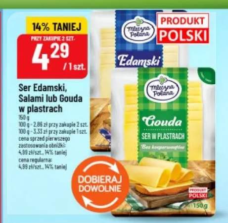 Ser Edamski w plastrach Mleczna Polana +2 warianty