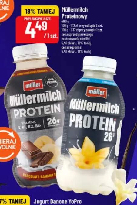 Napój proteinowy Müllermilch czekoladowo-bananowy +1 wariant