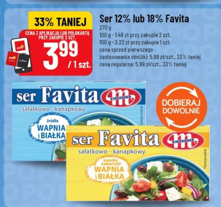 Ser sałatkowo-kanapkowy Favita 18% Mlekovita +1 wariant