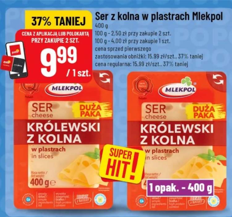 Ser Królewski z Kolna w plastrach Mlekpol