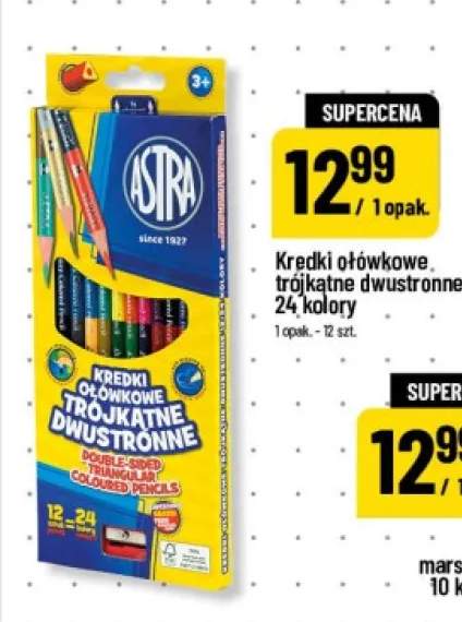 Kredki ołówkowe trójkątne dwustronne 24 kolory Astra