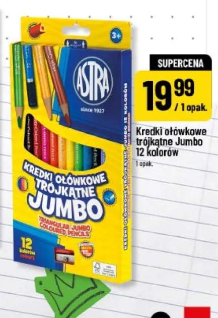 Kredki ołówkowe trójkątne Jumbo 12 kolorów Astra