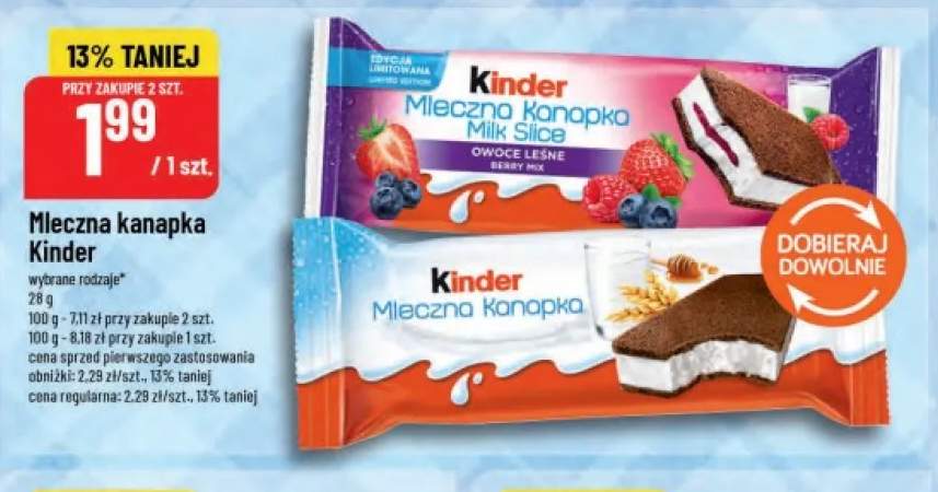 Mleczna kanapka Kinder owoce leśne +1 wariant