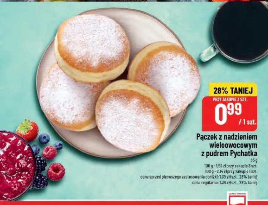 Pączek z nadzieniem wieloowocowym z pudrem Pychatka