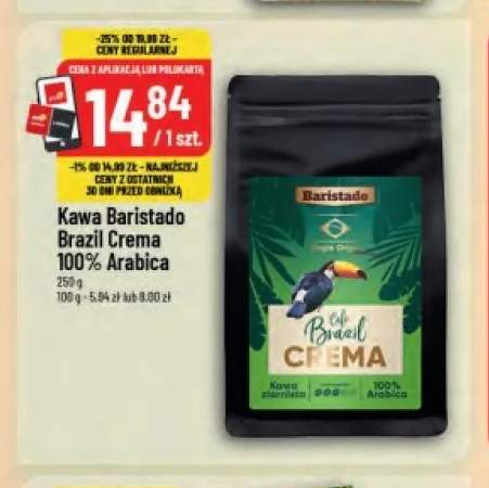 Kawa ziarnista Baristado Brazil Crema 100% Arabica