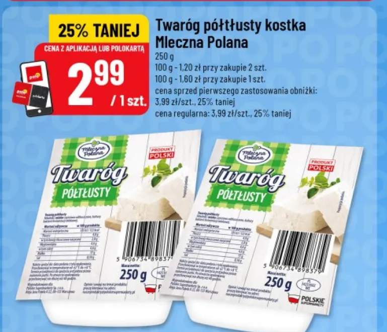 Twaróg półtłusty kostka Mleczna Polana