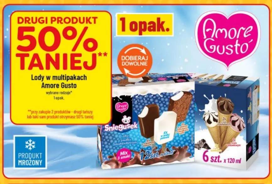 Lody Śniegusek mix smaków Amore Gusto 12-pak +1 wariant