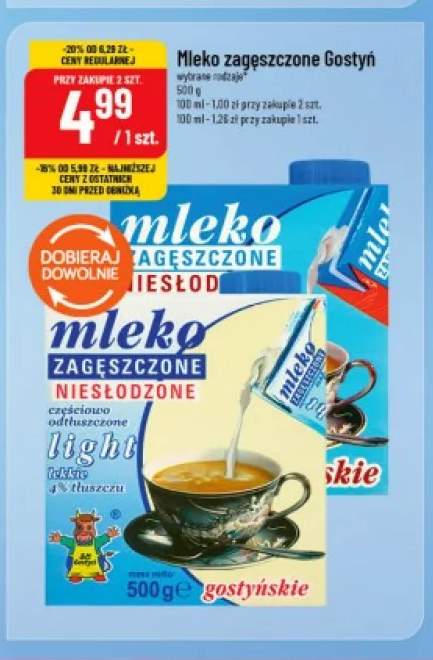 Mleko zagęszczone niesłodzone light Gostyń +1 wariant