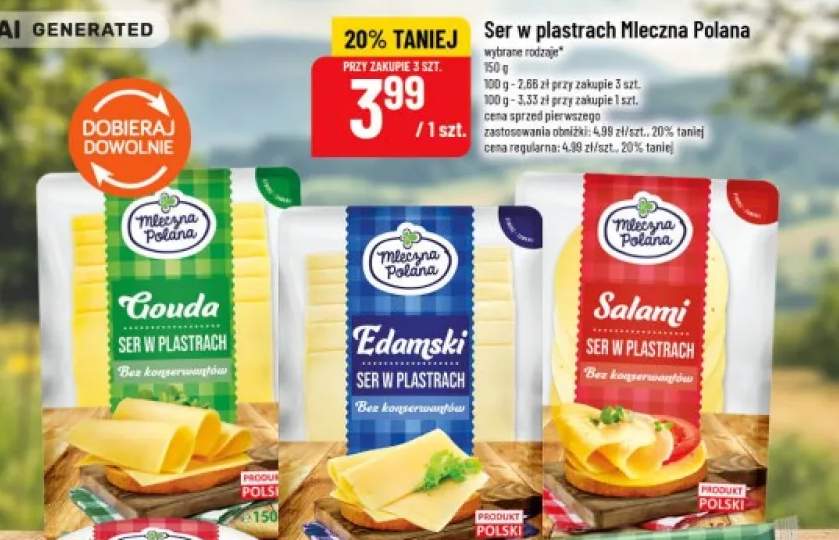 Ser gouda w plastrach Mleczna Polana +2 warianty