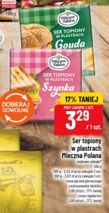 Ser topiony w plastrach gouda Mleczna Polana +1 wariant