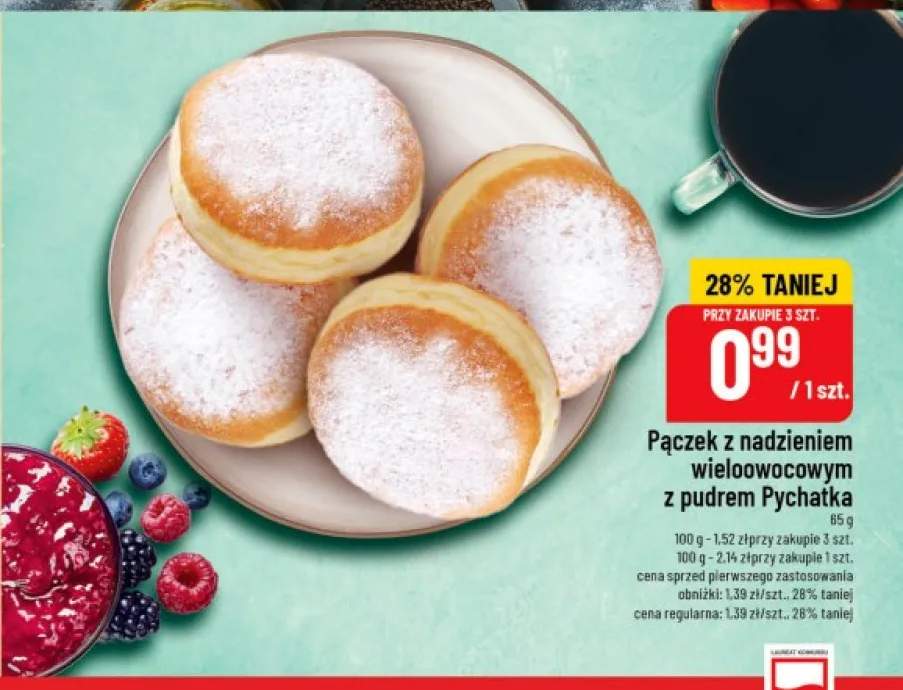 Pączek z nadzieniem wieloowocowym z pudrem Pychatka
