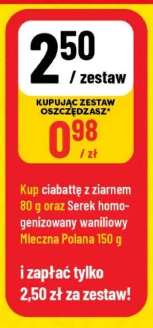 Zestaw ciabatta z ziarnem 80 g + serek homogenizowany waniliowy Mleczna Polana 150