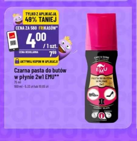 Czarna pasta do butów w płynie 2w1 Emu