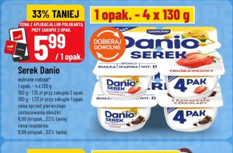 Serek Danio truskawkowy 4-pak 130 g +1 wariant