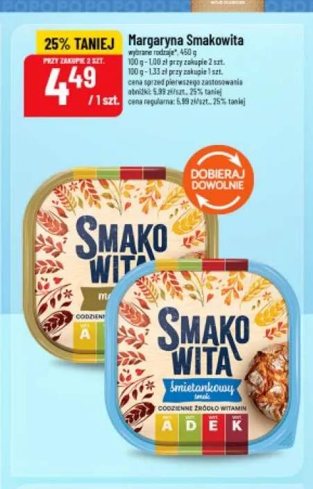 Margaryna Smakowita śmietankowy smak +1 wariant