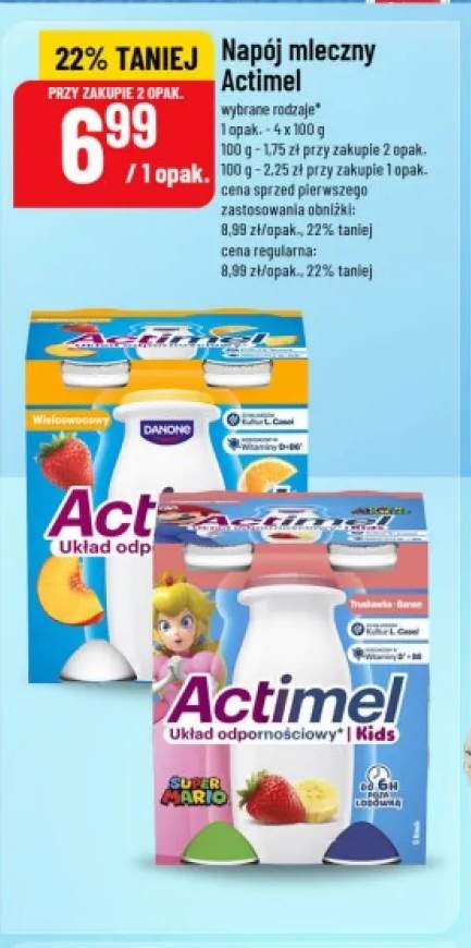 Napój mleczny Actimel wieloowocowy 4-pak +1 wariant