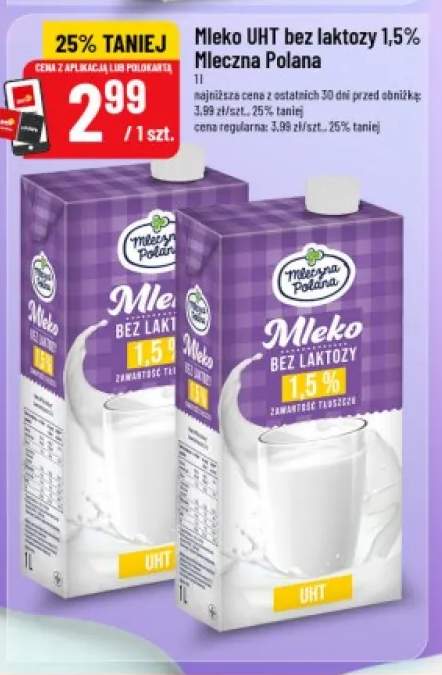Mleko UHT bez laktozy Mleczna Polana 1,5%