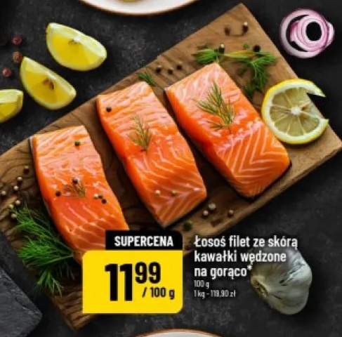 Łosoś filet ze skórą kawałki wędzone na gorąco