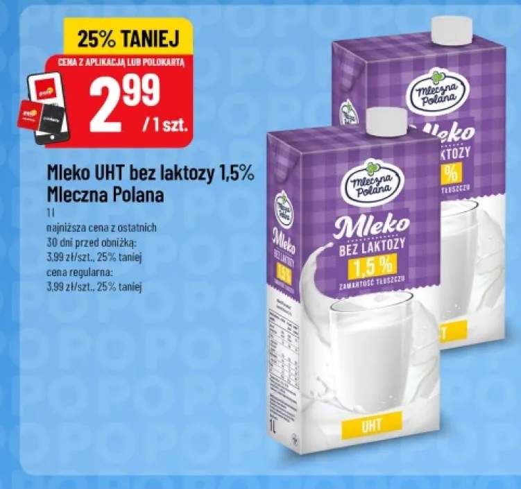 Mleko UHT bez laktozy Mleczna Polana 1,5%