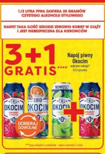 Piwo bezalkoholowe Napój piwny bezalkoholowy Okocim granat z maliną +2 warianty
