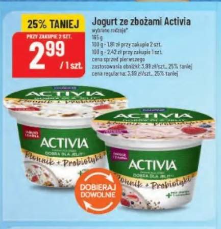 Jogurt ze zbożami Activia jabłko i ziarna +1 wariant