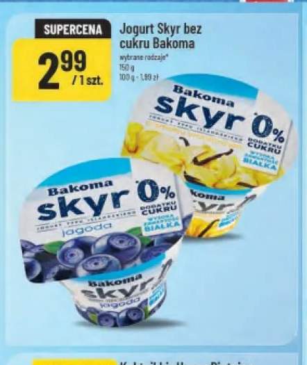 Jogurt Skyr bez cukru jagoda Bakoma +1 wariant
