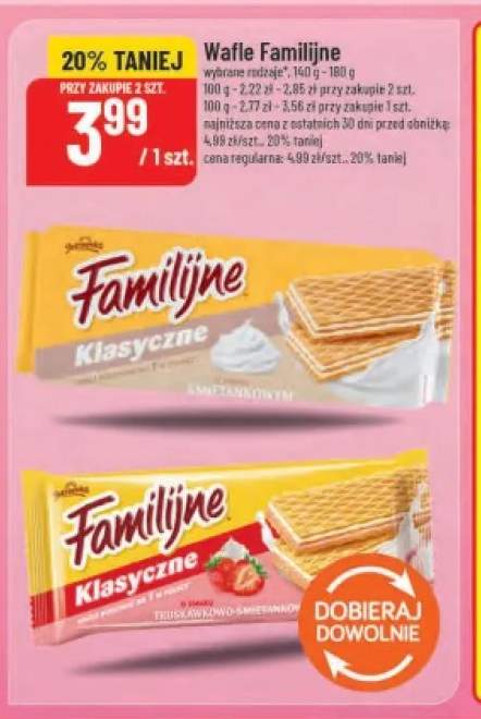 Wafle Familijne Klasyczne o smaku śmietankowym +1 wariant