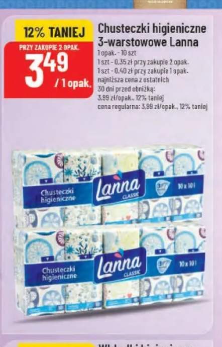 Chusteczki higieniczne 3-warstwowe Lanna