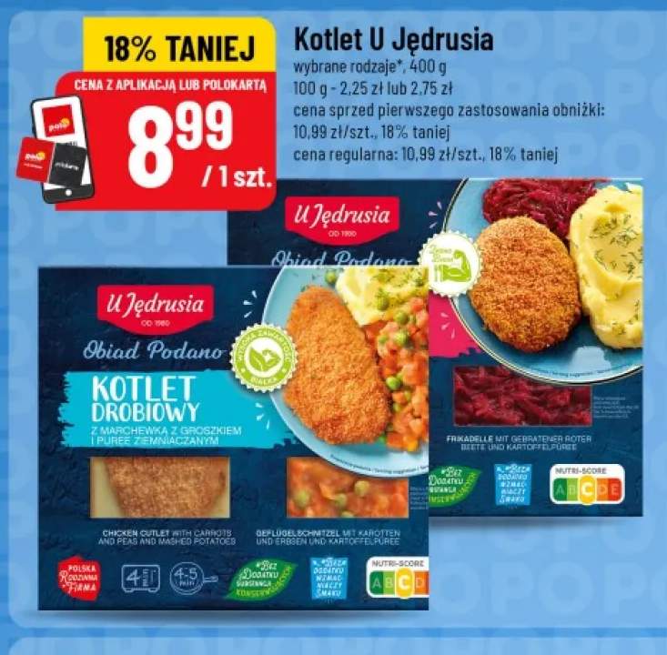 Kotlet drobiowy z marchewką z groszkiem i puree ziemniaczanym U Jędrusia +1 wariant