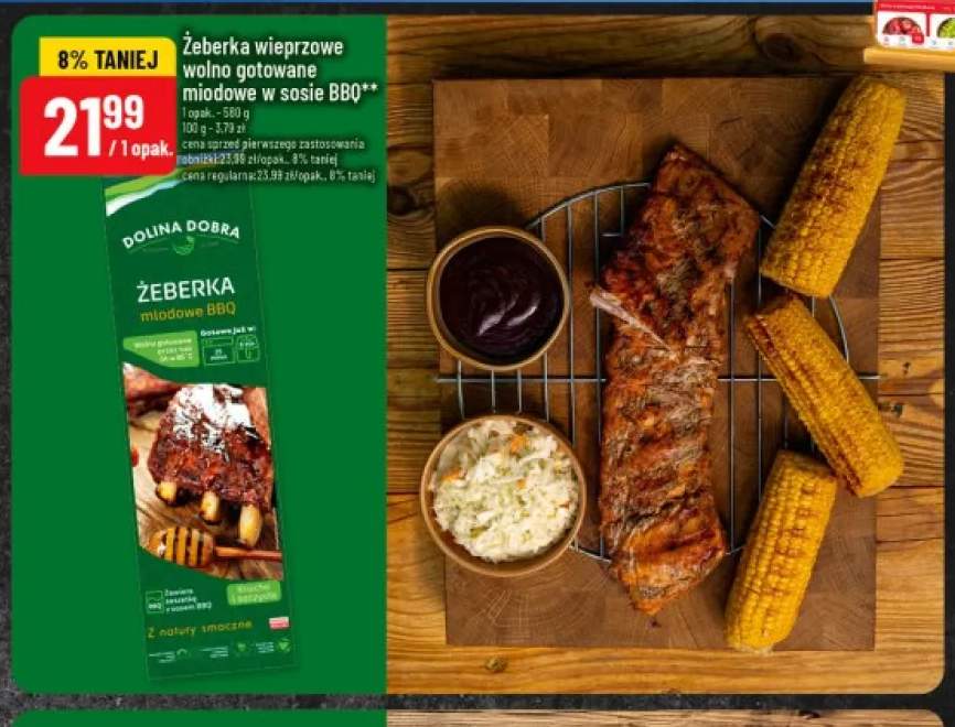 Żeberka wieprzowe wolno gotowane miodowe w sosie BBQ Dolina Dobra