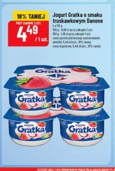 Jogurt Gratka o smaku truskawkowym Danone 4-pak